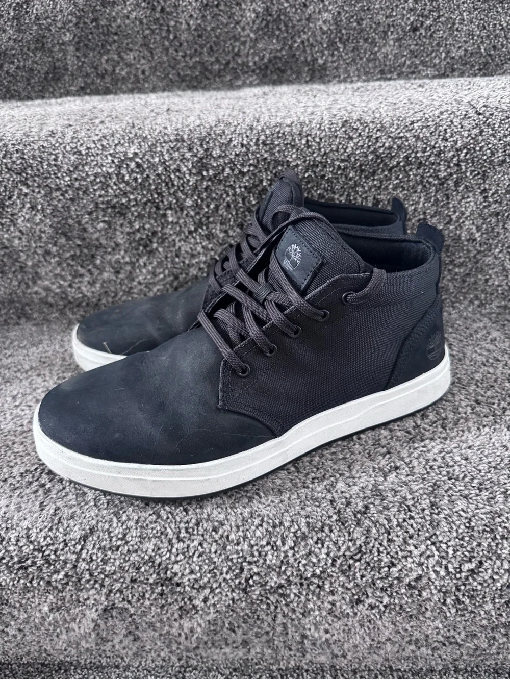 Timberland Men's Black Davis Square High-Top Sneakers with White Sole